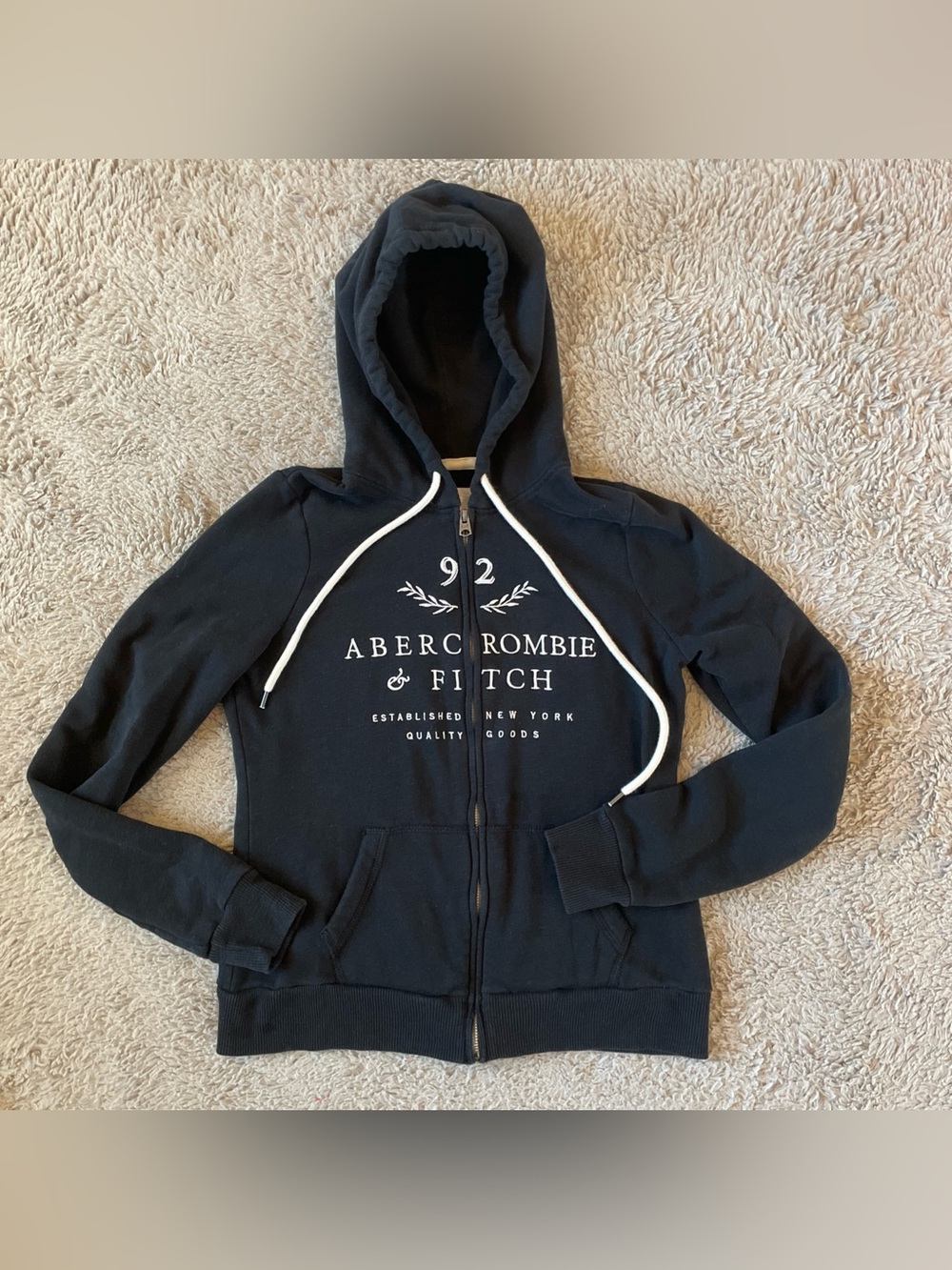 Abercrombie & Fitch A&F AF Hoodie Full Zip Jacket Top Black Large L Spell Out 92
